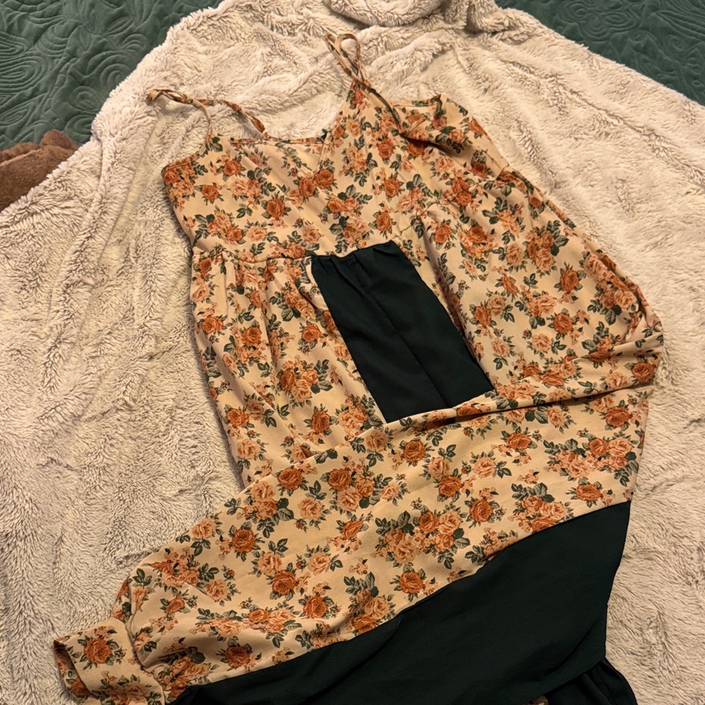 SHEIN Floral Jumpsuit with Green Accents